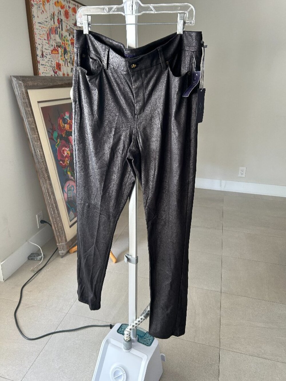 NYDJ Black Faux Leather Legging Pants Size 14 NWT